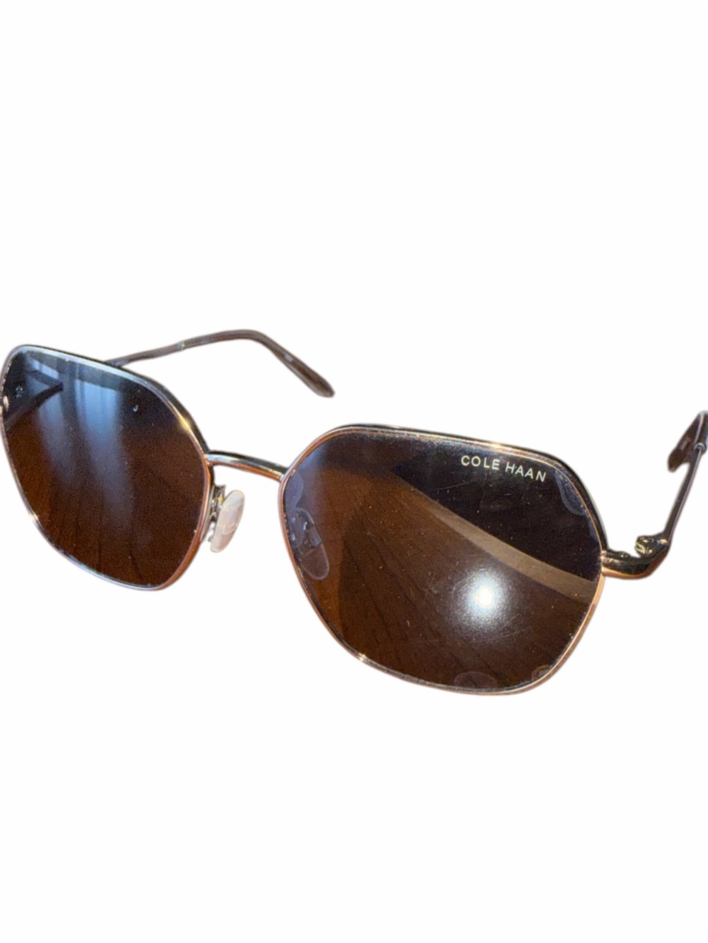 Cole Haan Hexagon Gold Frame Sunglasses with Brown Lenses